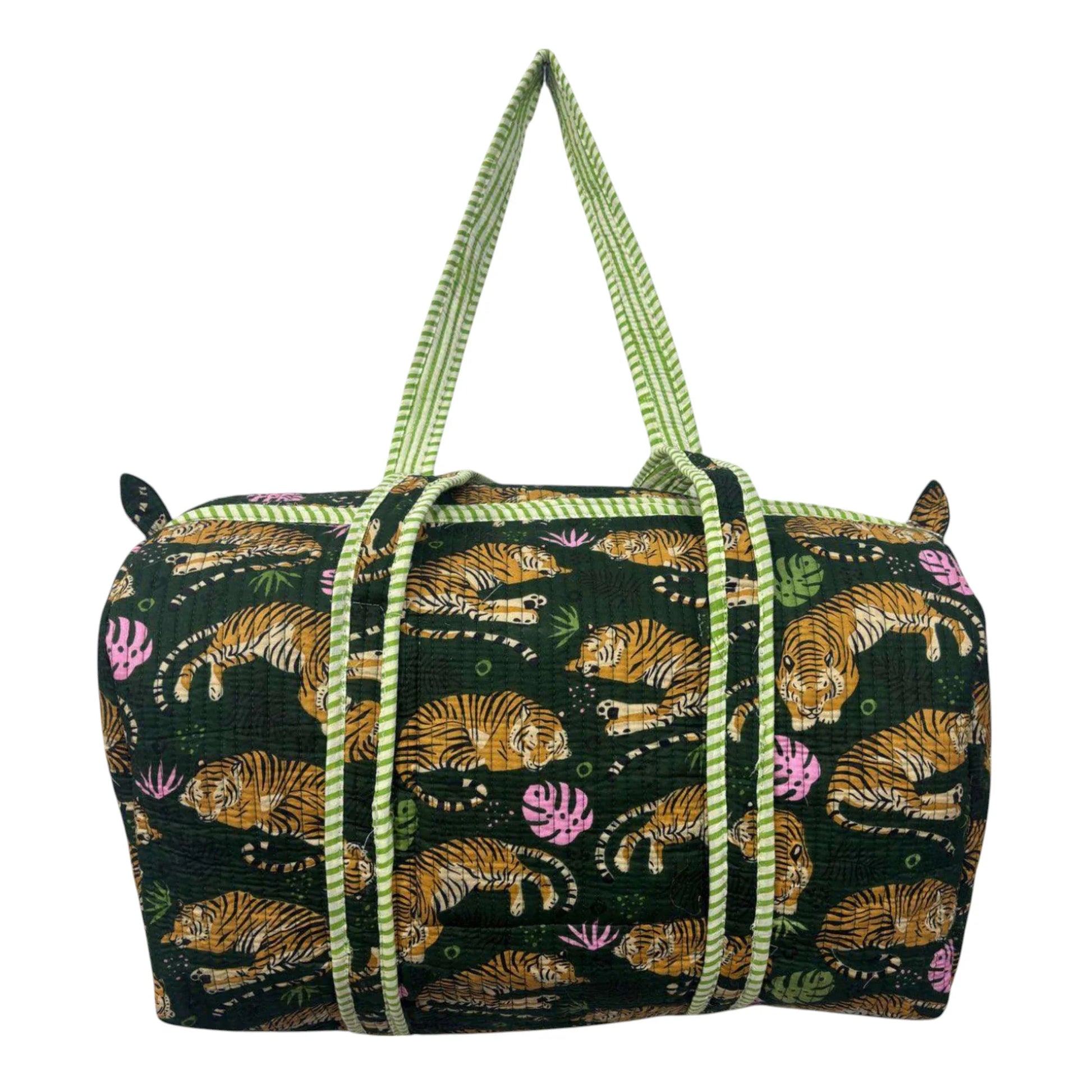 Handmade Cotton Duffle Bag with Floral Block Print