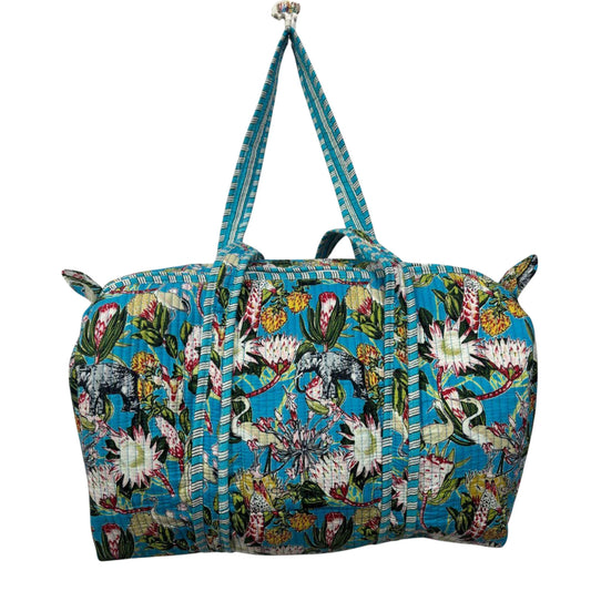 Handmade Cotton Duffle Bag with Floral Block Print