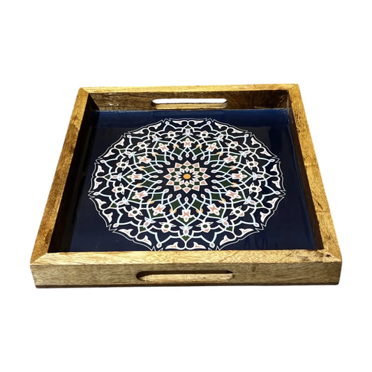 Handcrafted Wooden Tray, Epoxy Inlay