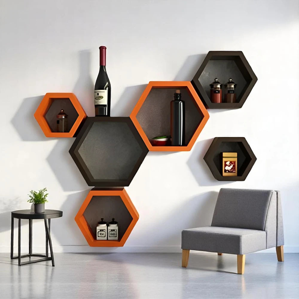 Wooden Intersecting Wall Shelves, Set of 6 | WHC-38