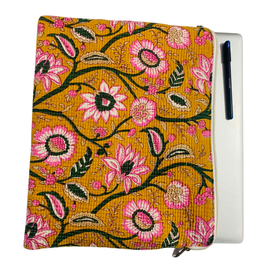 Cotton Laptop Bag, Handmade Floral Design, 12x16 inches