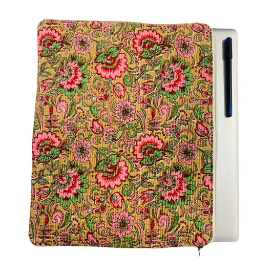 Cotton Laptop Bag, Handmade Floral Design, 12x16 inches
