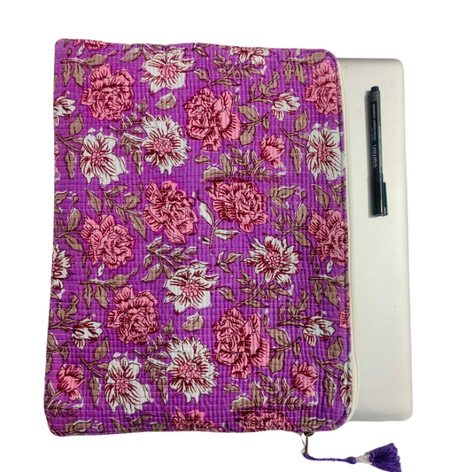 Cotton Laptop Bag, Handmade Floral Design, 12x16 inches