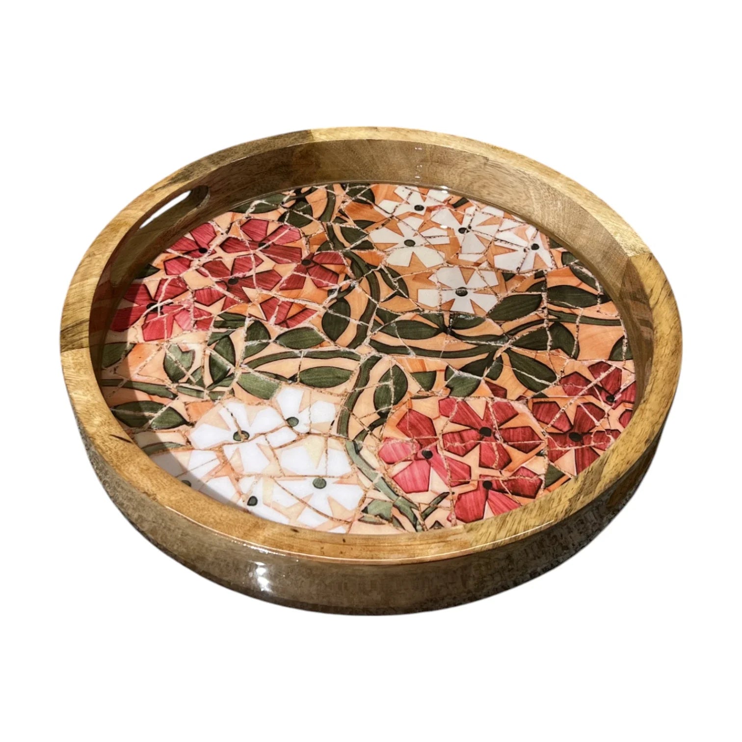 Handcrafted Wooden Serving Tray, Round