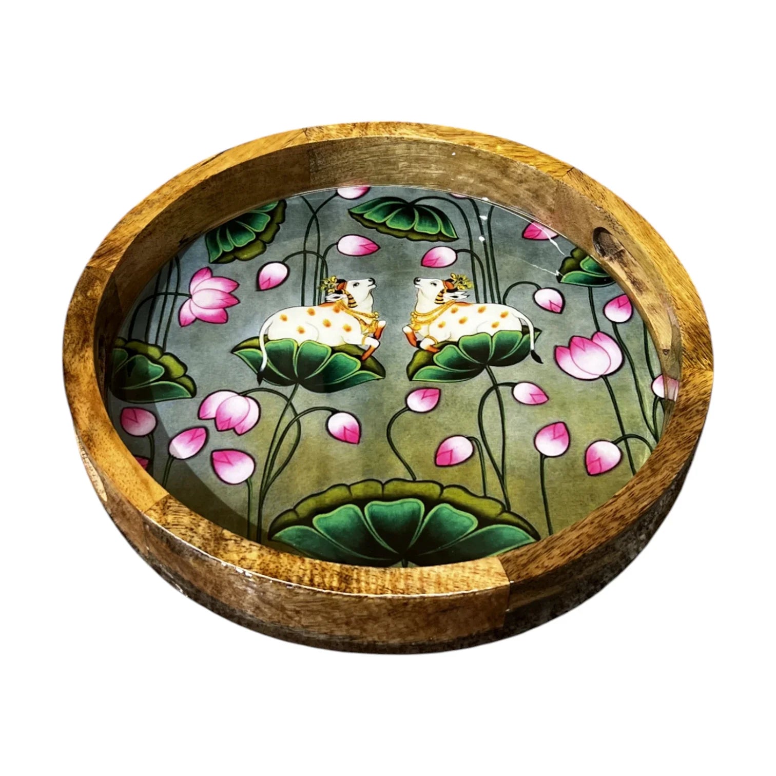 Handcrafted Wooden Serving Tray, Round