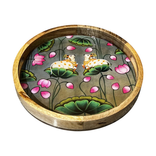 Handcrafted Wooden Serving Tray, Round